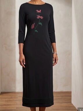 Carole Little Black dress with Pink Floral Motif